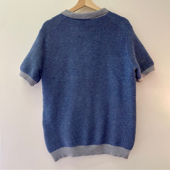 JEREMY ARGYLE NYC BLUE TEXTURED KNIT POLO SHIRT - Picture 2 of 4